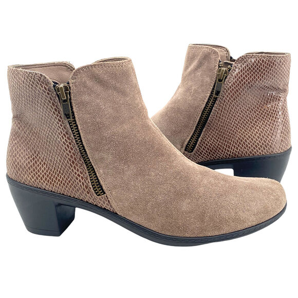 Hotter Leather Ankle Booties 9 Samia Tan Side Zip Western Neutral Preppy Minimal - Picture 1 of 12